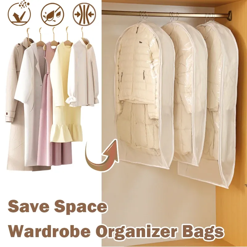 Kleiderschrank Organizer Taschen Daunenjacke Luftkompression Hängetasche mit Reißverschluss Kleidung Staubschutz Tasche platzsparend Stoff Aufbewahrungstasche