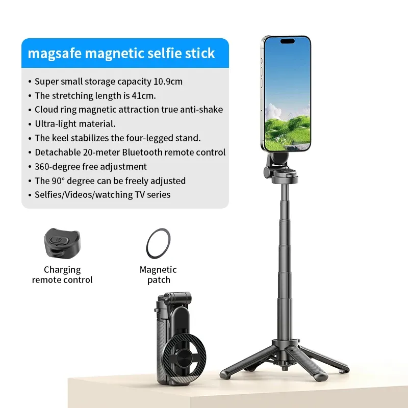 Neuer Upgrade-Selfie-Stick mit Vier-Ecken-Ständer, Wiederaufladbarer Bluetooth-Fernbedienung und Faltbarem Handyhalter für iPhone und Android