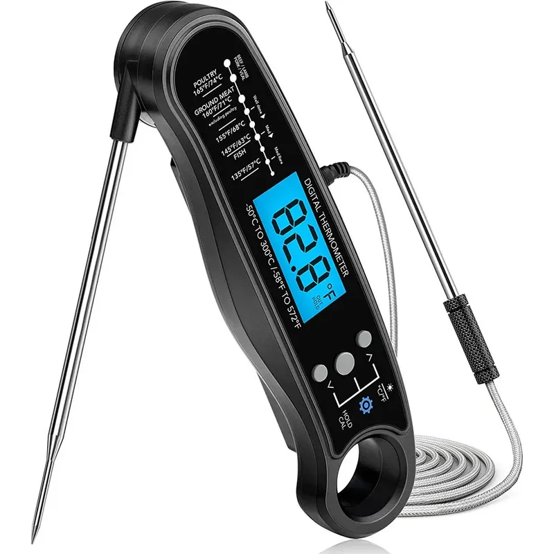 Digitales Küchen-Lebensmittelthermometer für Fleischthermometer mit 2 Sonden zum Grillen, Kochen, schnelles und präzises Thermometer-Werkzeug, Hintergrundbeleuchtung
