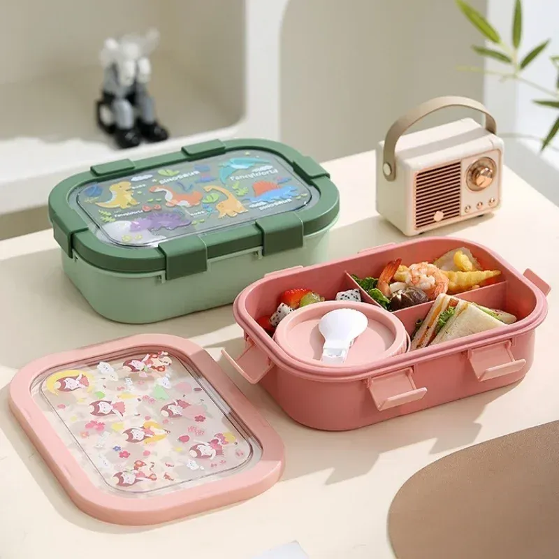 1000/1350 ml Cartoon-Lunchbox mit Suppenschüssel, Bento-Box, Schnallendesign, versiegelter und auslaufsicherer tragbarer Lebensmittelaufbewahrungsbehälter