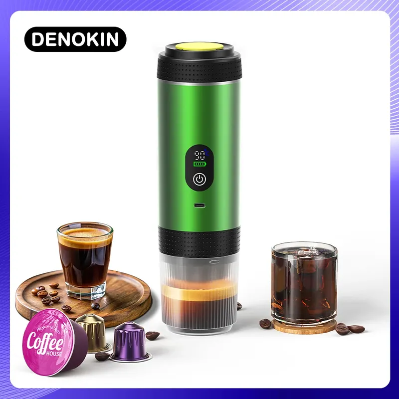 DENOKIN 3-in-1-Kapselkaffeemaschine mit Digitalanzeige, tragbare Espressomaschine für Auto und Zuhause, Camping, Kaffeemaschine