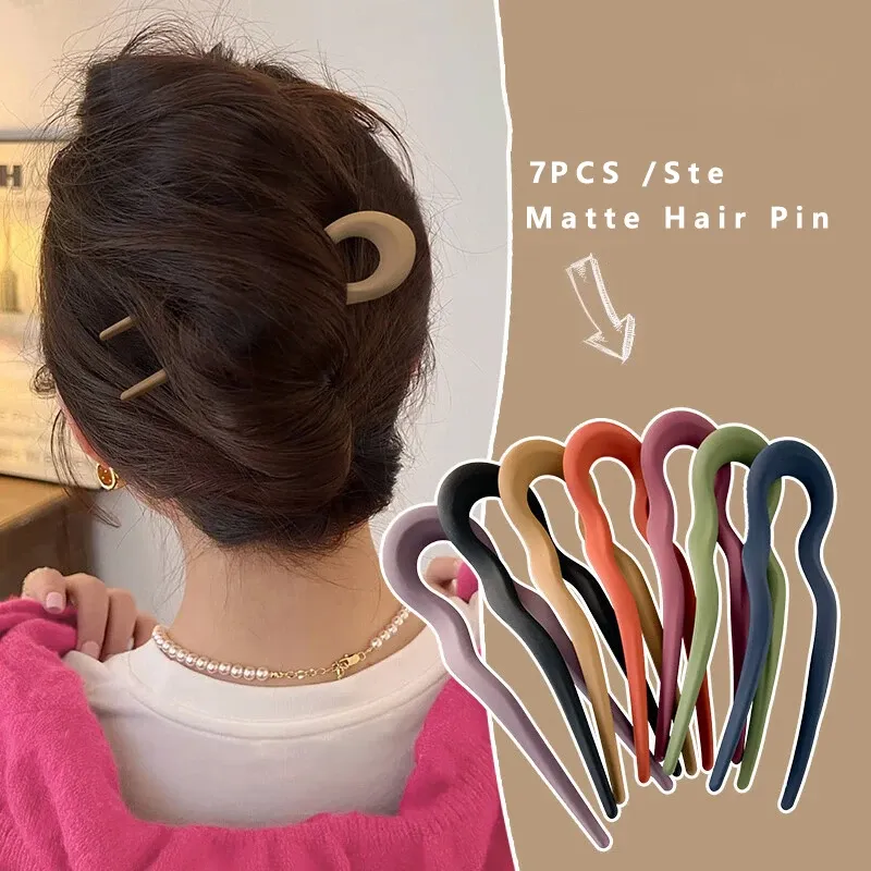 7 Teile/satz Matte U-Förmigen Haar Sticks Gabel Mode Acetat Acryl Haarnadel Geometrische Design Headwear Frauen Mädchen Haar Zubehör