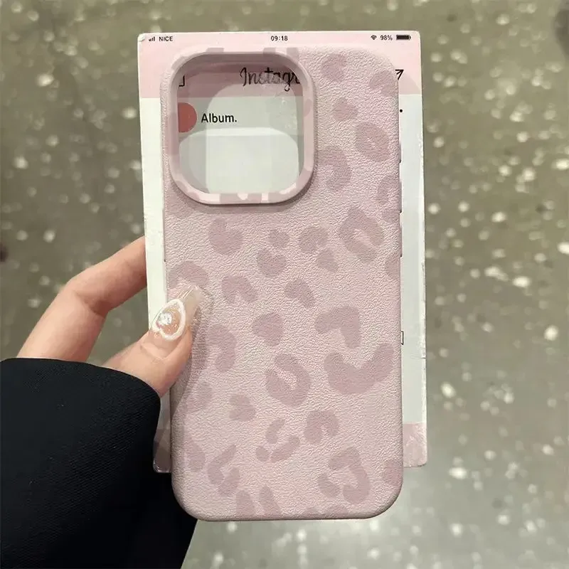Rosa Leopardenmuster Lichee Muster Silikon Handyhülle für Xiaomi Redmi Note 14 Pro Plus 5G 14 13 12S 12 11 10 14C 13C 12C Abdeckung