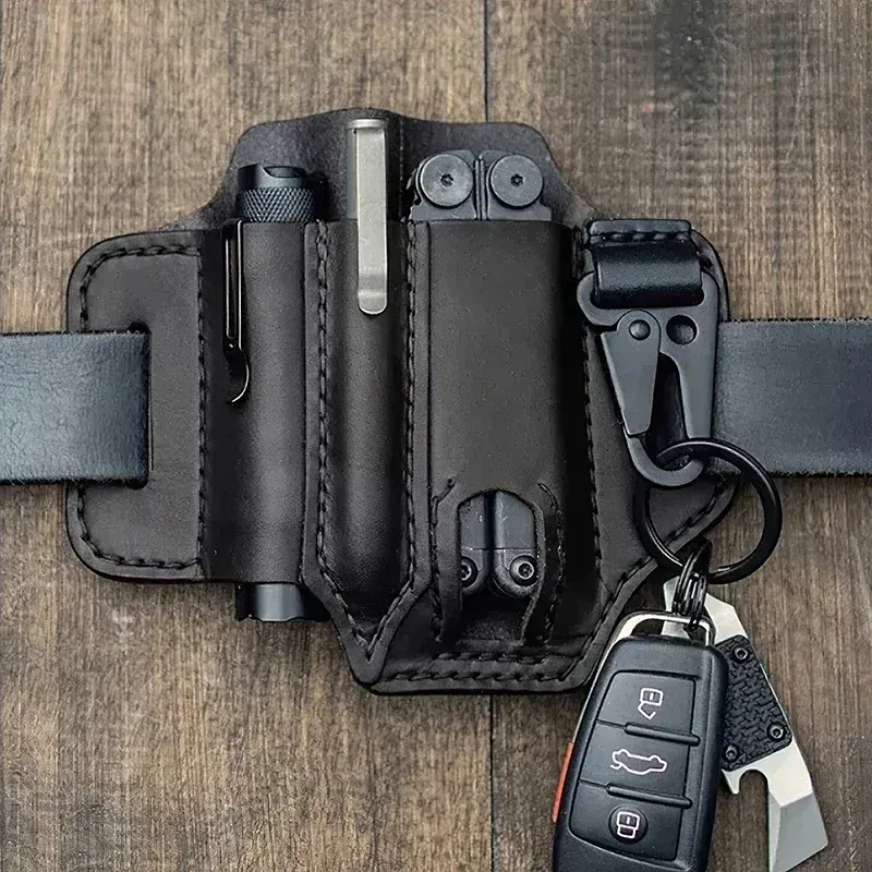 Taktische Multifunktions-Werkzeugtasche aus Leder, Tragbare Werkzeugaufbewahrungstasche, Holster für Outdoor, Camping und Jagd, Leder-Gürteltasche