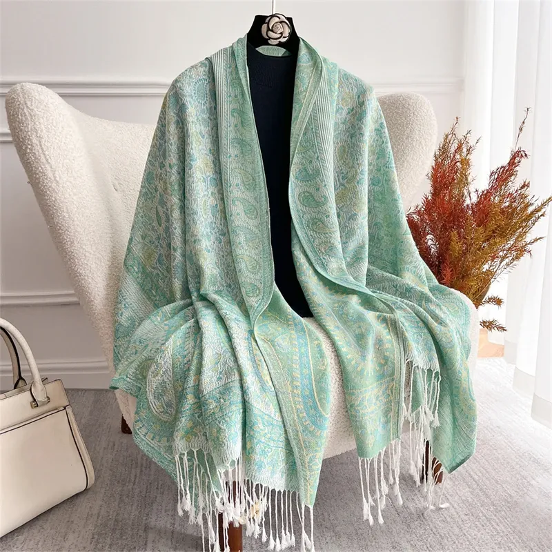 Bohemian Herbst Schal Kaschmir Frauen Jacquard Pashmina Design Floral Weibliche Dicke Decke Weiche Bufanda Warme Schal Poncho Stola