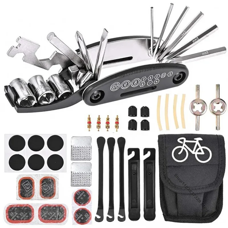 Fahrrad-Reparatur-Werkzeug-Set, Fahrradzubehör, Multi-Werkzeug-Set mit Pumpen-Reifen-Patch, tragbares Auto-Werkzeugset für Mountain Road BikeTire