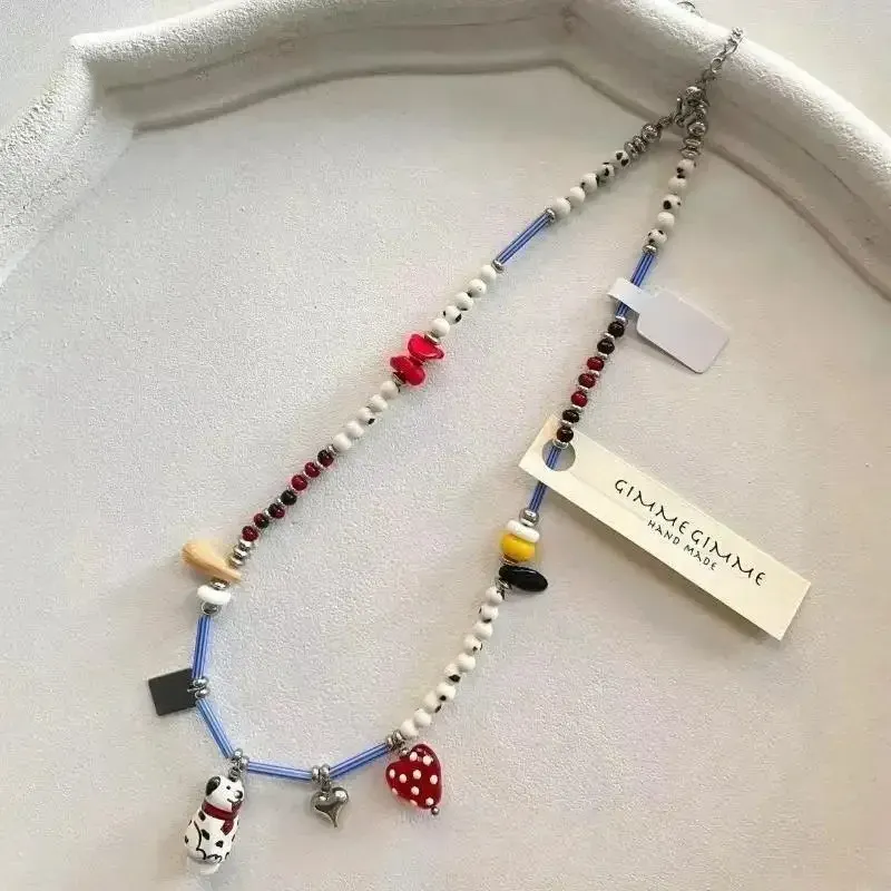 Schwarz-weiße Perlen-Dalmatiner-Welpe, niedlich, personalisierbar, 2025, Anhänger-Halskette für Frauen und Mädchen, modisches schönes Geschenk, Schmuck