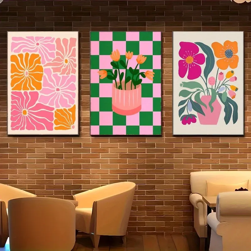 Lebendige Blumen und Vasen, Leinwanddrucke, böhmische, minimalistische Pflanzen-Wandkunst-Poster für moderne Wohnzimmer, Schlafzimmer, Heimdekoration