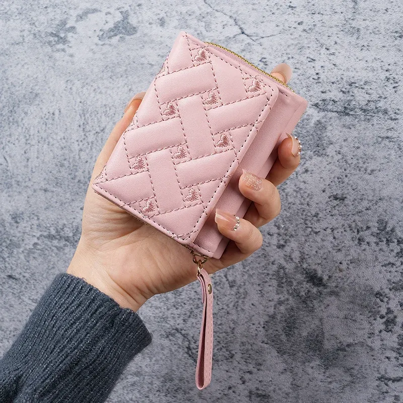 Neue Damen-Geldbörse, kurz, einfach bestickt, Love PU Zero-Geldbörse, mehrere Karten, kleine Geldbörse, Geldbörse, Clip-Kartentasche