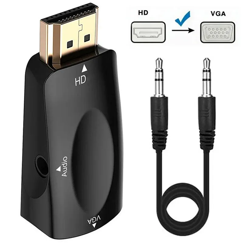 HDMI-kompatibel Stecker auf VGA Buchse Adapter Mit 3,5mm Jack Audio Full HD 1080P Für PC Laptop TV box Computer Display Projektor