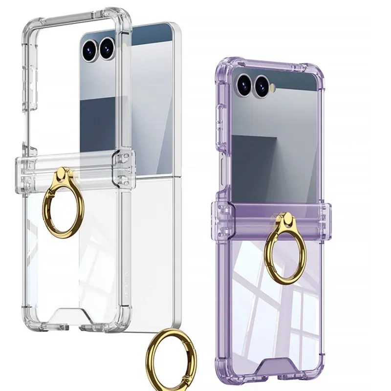 Luxus Ring Halter Airbag Scharnier Schutz Telefon Fall Für Samsung Galaxy Z Flip7 FE Z Flip 7 6 5 flip7 zflip6 Candy Klar Abdeckung