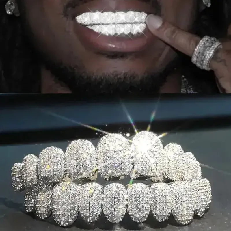 TOPGRILLZ Iced Out 10 Top & 10 Bottom 5A CZ Steine Zähne Grillz Punk Rapper 14K vergoldete Zirkon Zahnkappen für Mundschmuck