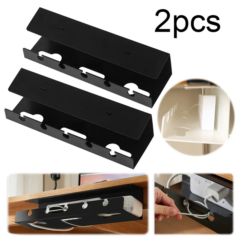 2 Stück Kabelmanagement-Tablett unter dem Schreibtisch, selbstklebendes Kabel-Aufbewahrungsregal, kein Stanzen, Kabelablage, Korb für Steckdosenleisten-Adapter