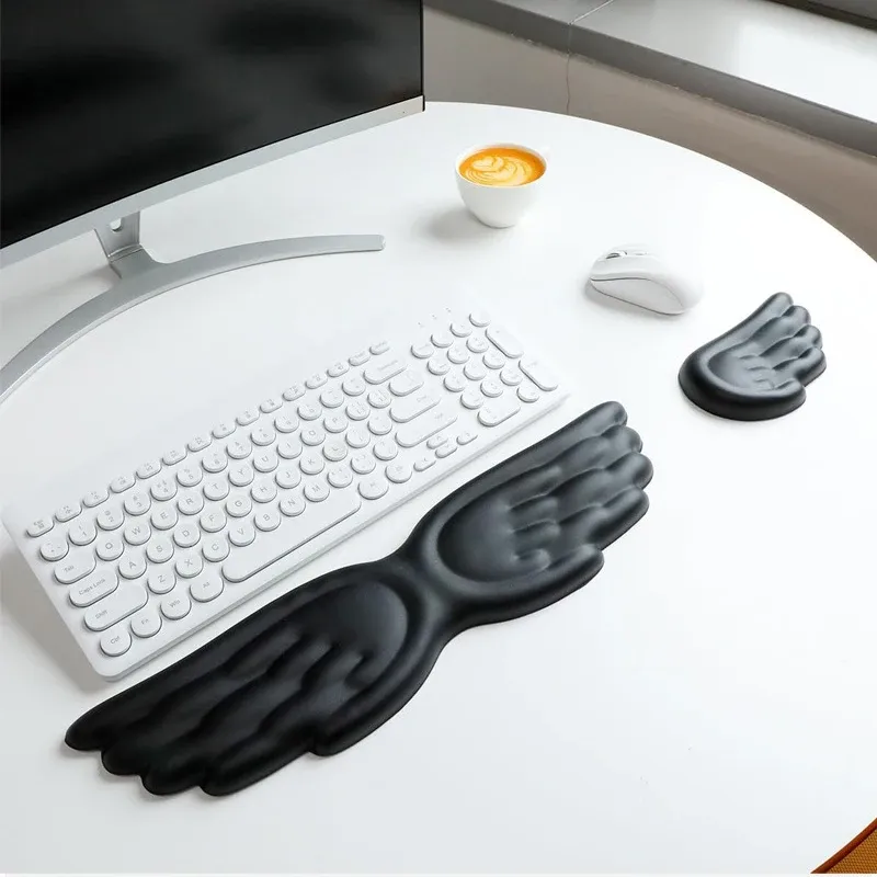 Tastatur-Maus-Handgelenkauflage, Engelsflügel, Memory-Schaum-Mauspad-Set, Handgelenkstütze, ergonomisch, rutschfest, für Büro, PC, Laptop, einfaches Tippen