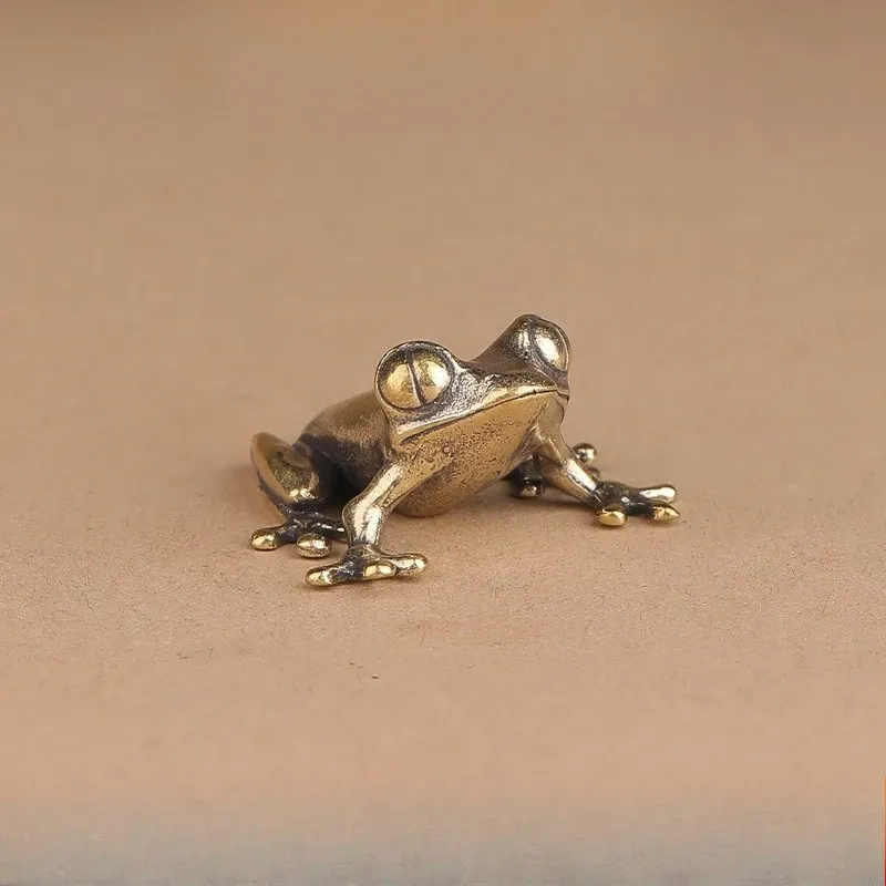 Retro Messing Mini Frosch Miniaturen Figuren Vintage Tier Figur Kröte Desktop Ornamente Hause Dekoration Handwerk Tee Haustier Dekor