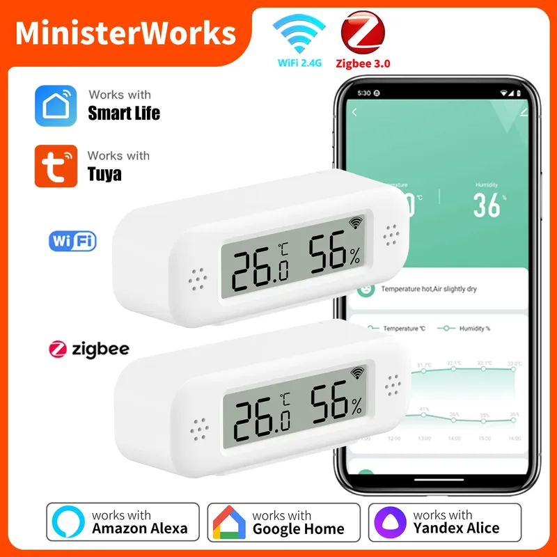 Tuya WiFi Zigbee 3,0 Temperatur Feuchtigkeit Sensor Hygrometer Thermometer App Remote Monitor Arbeit Mit Yandex Alexa SmartLife