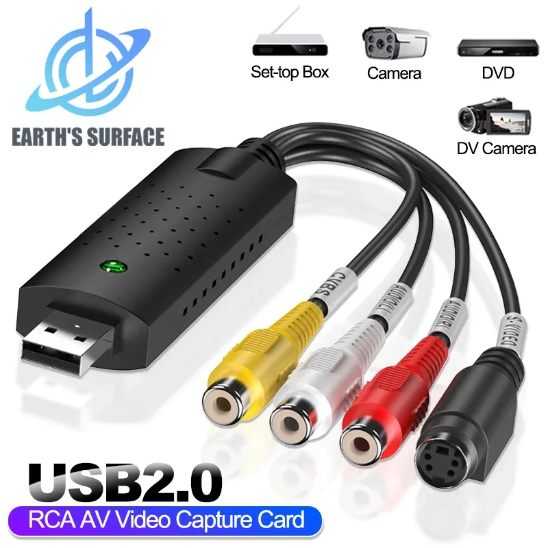 USB2.0 Audio Video Capture Card Adapter USB 2.0 zu RCA VHS TV DVD VCR Video Capture VHS zu Digital Konverter für Mac PC TV DVD