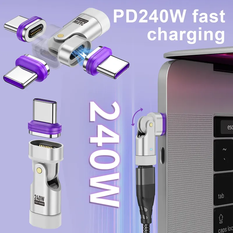 USLION 240 W magnetischer Adapter USB C auf Typ-C Schnellladekabel Typ C Buchse Konverter für MacBook iPhone 16 15 Xiaomi