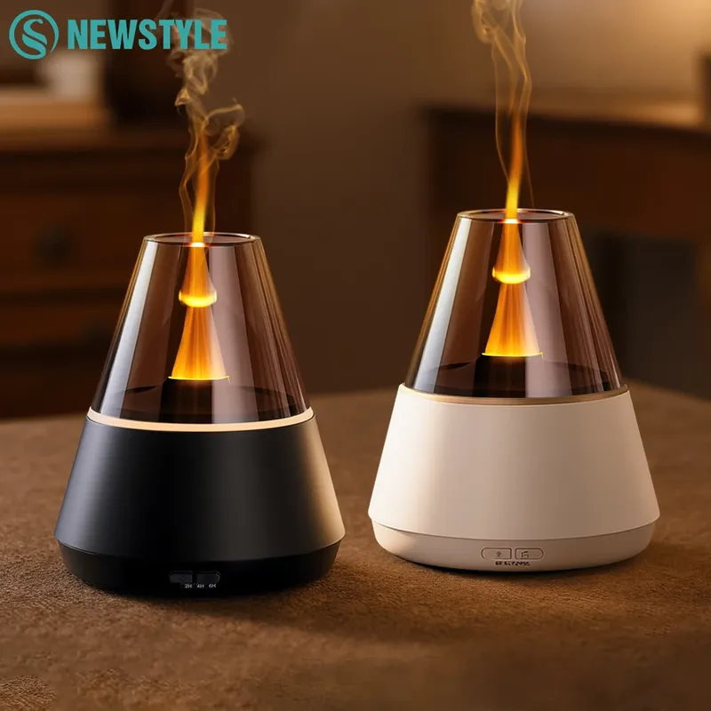 Neues buntes Nachtlicht mit simulierter Flamme und Ultraschall-Luftbefeuchter, 150 ml, Kerzenflamme, ätherisches Öl, Aroma-Diffusor für Zuhause