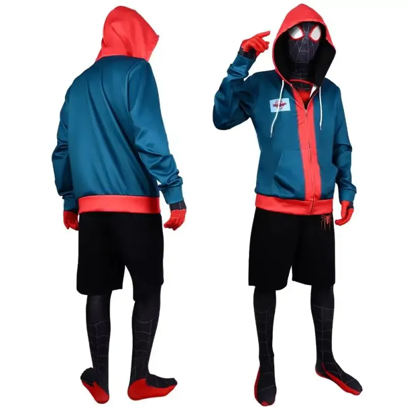 Miles Morales Cosplay Kostüme Halloween Karneval Party Anime Spider Man 3D Gedruckt Zipper Hoodie Jacke Overall Shorts