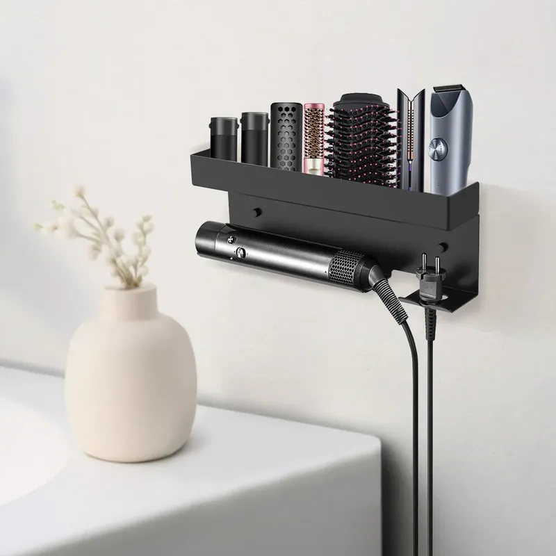 Haartrocknerhalter Wandmontierte Aufbewahrungshalterung Dyson Airwrap Halter mit Spezieller Steckdosenöffnung Haarpflege-Werkzeug Badezimmer-Organizer