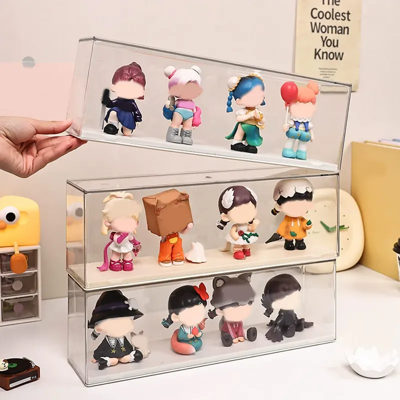 Transparente Puppenvitrine, staubdichte Aufbewahrungsbox für Sammlerstücke, Puppen- und Puppenvitrine, stapelbare Aufbewahrungsbox