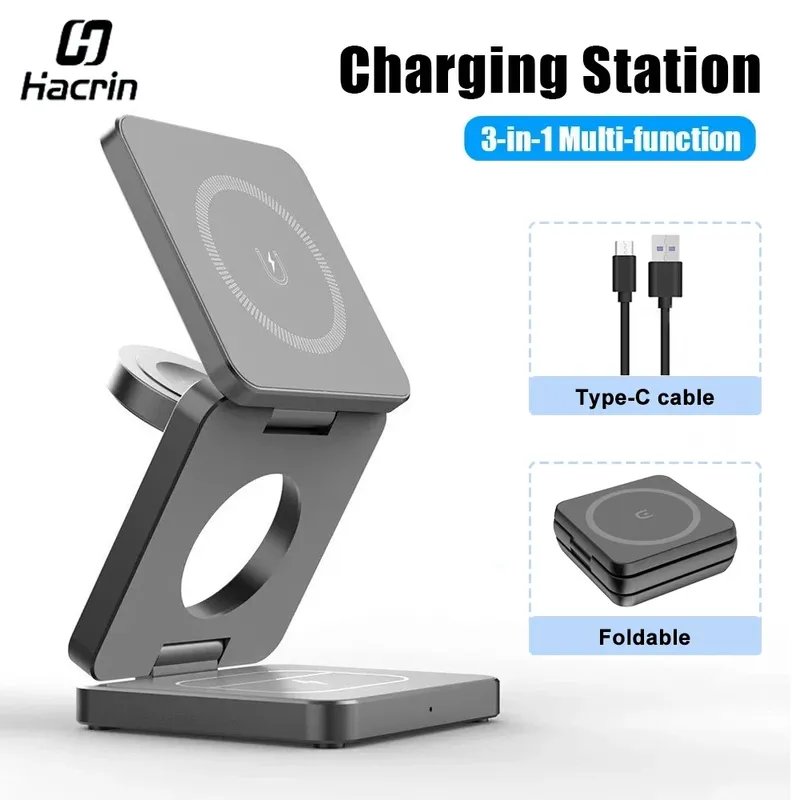 3-in-1 faltbarer magnetischer kabelloser Ladeständer für iPhone 16 15 14 13 12 Pro Max Apple Watch 9 8 7 Schnellladestation