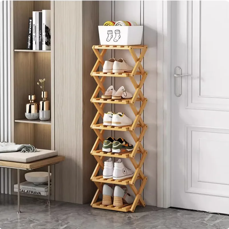 Schuhregal aus Bambus mit 2–9 Ebenen ohne Installation, kleines Schuhregal, faltbares Schuhaufbewahrungsregal, Schuh-Organizer für den Eingangsbereich