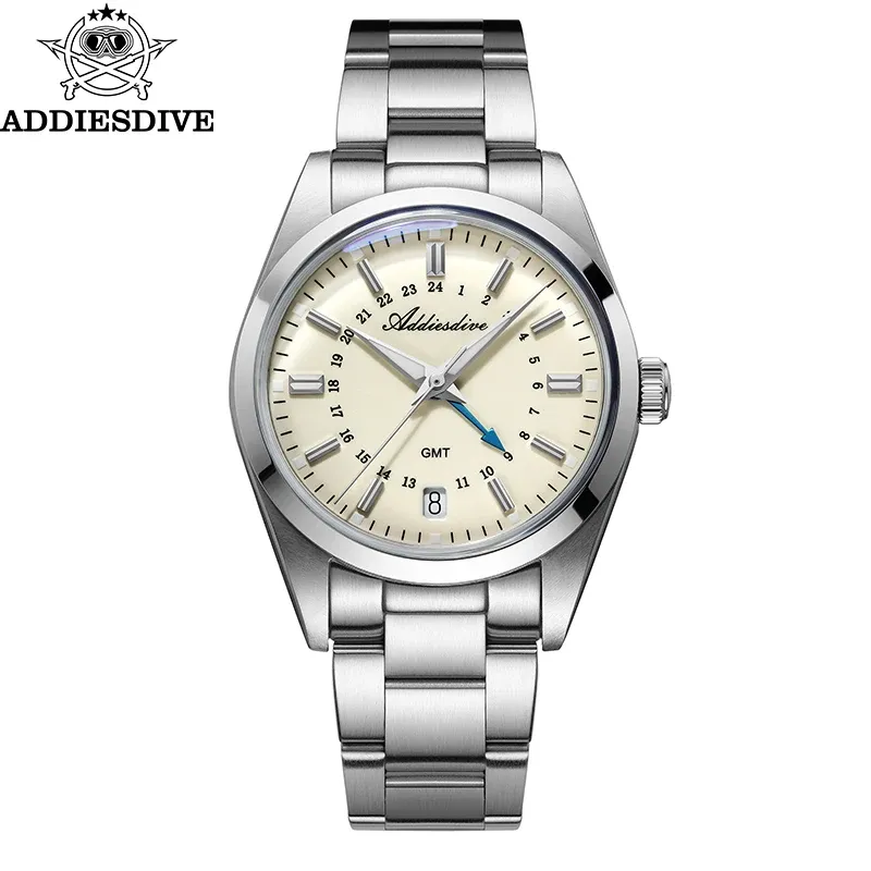 ADDIESDIVE Heiße Marke 36mm Luxus GMT Uhr Geschenk für Männer 10Bar Wasserdicht BGW9 Super Leuchtende 316L Edelstahl Quarz uhren