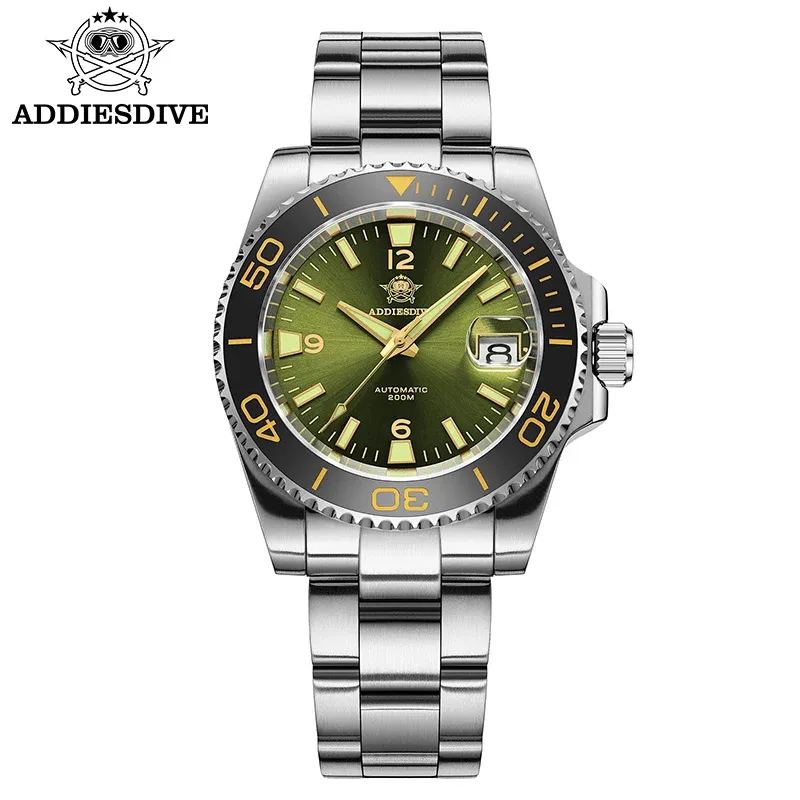 ADDIESDIVE Neue Tauchgeschenkuhr Herren 8215 Automatik Saphir AR-beschichtetes Glas Keramiklünette Wasserdicht 200 m Leuchtend Edelstahl St