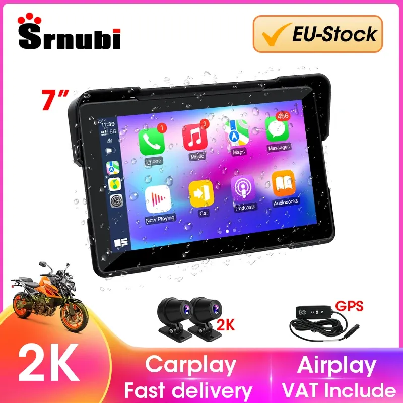 7 zoll Carplay Motorrad GPS Navigation 2K Moto DVR Drahtlose Android Auto Display Bildschirm Tragbare Stick Recorder Moto Monitor