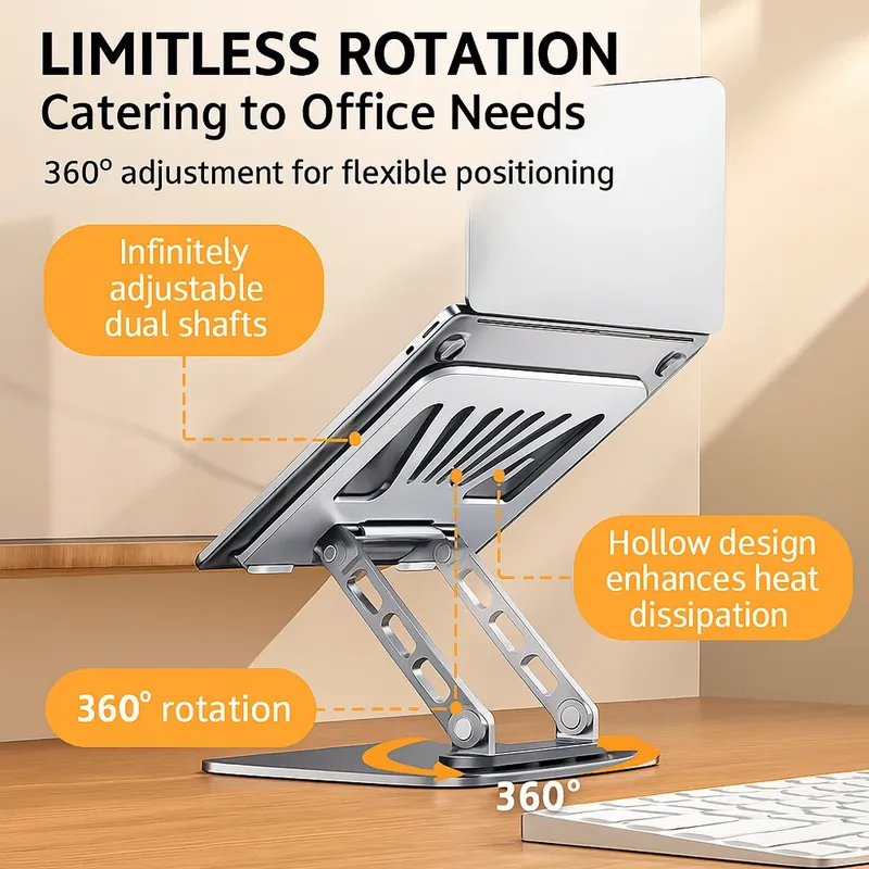 Verstellbarer Laptopständer aus Kohlenstoffstahl für den Schreibtisch, faltbar, 360° °   Rotierender Notebook-Riser-Halter für 17,3-Zoll-Tablet-Kühlung