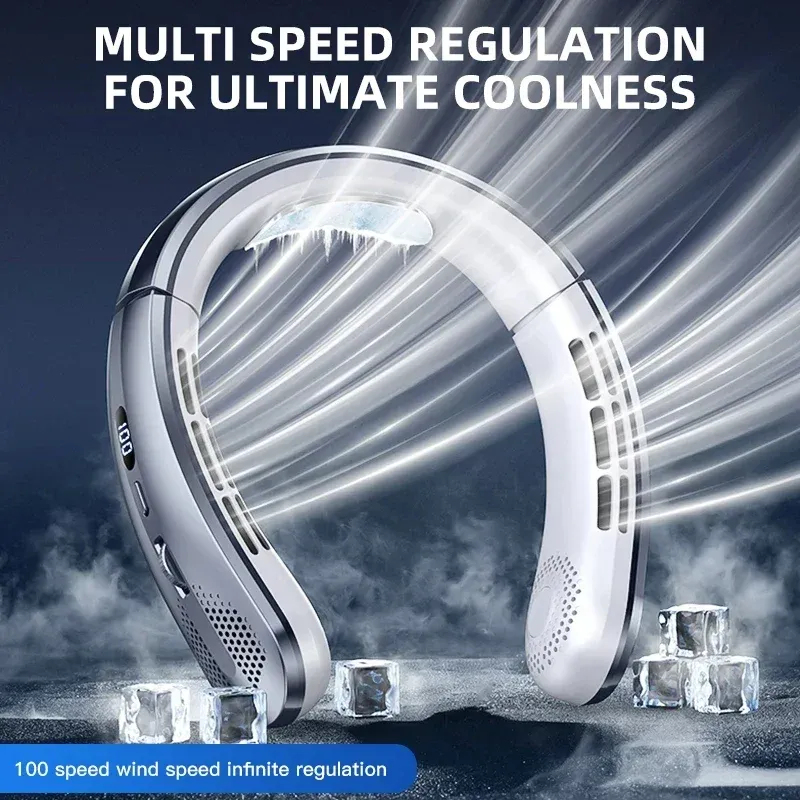 8000 mAh Luftkühler USB Hängenden Hals Ventilator Tragbare Blattloser Mini Wiederaufladbare Stumm LED Digital Display Elektrische Fans 2025 Neue