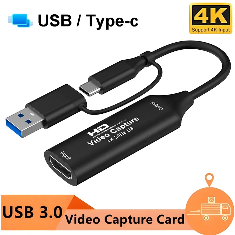 2-in-1 USB 3.0 2.0 Videoaufnahmekarte 4K HDMI-kompatibel zu USB Typ-C Game Grabber Record für Switch Xbox PS4/5 Live-Übertragung