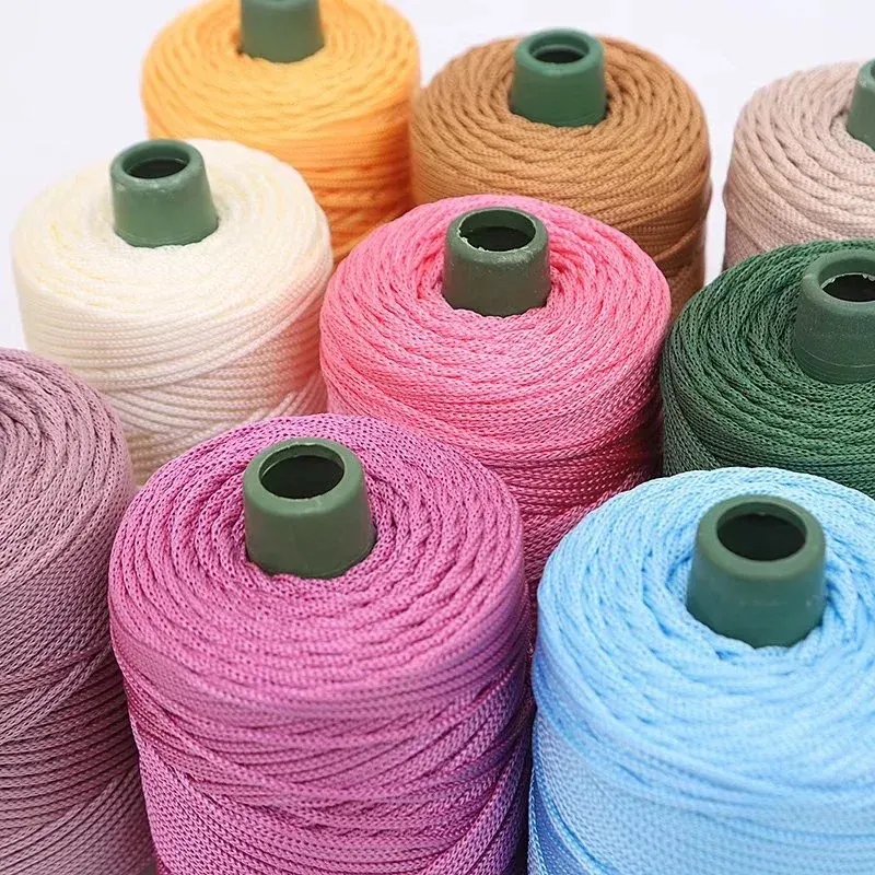 3 mm farbiges, gedrehtes, gewebtes Seil, Hohlfaden-Bastel-Polyester-Makramee-Seil, schwarzes Garn zum Häkeln, Häkelfaden für Stricker