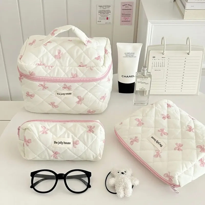 Korea Bogen Druck Frauen Make-Up Tasche Große Kapazität Tragbare Kosmetik Fall Für Reise Toilettenartikel Kosmetik Lagerung Tasche