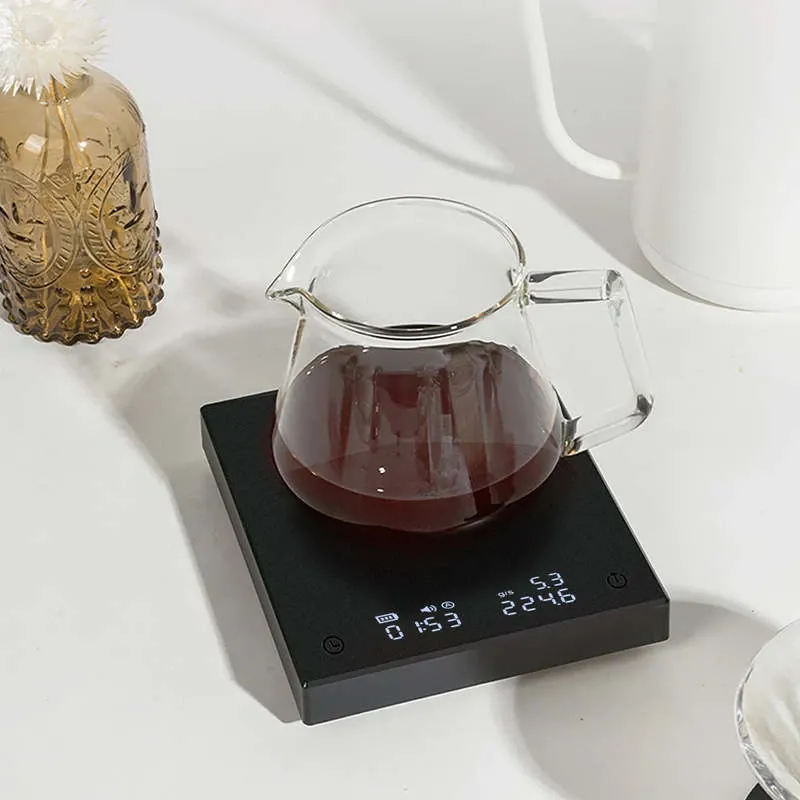2026 Neue digitale wiederaufladbare Espresso-USB-Kaffeewaage mit Timer, LED-Bildschirm, 0,1 g bis 2 kg, hochpräzise Mess- und Küchenwaage