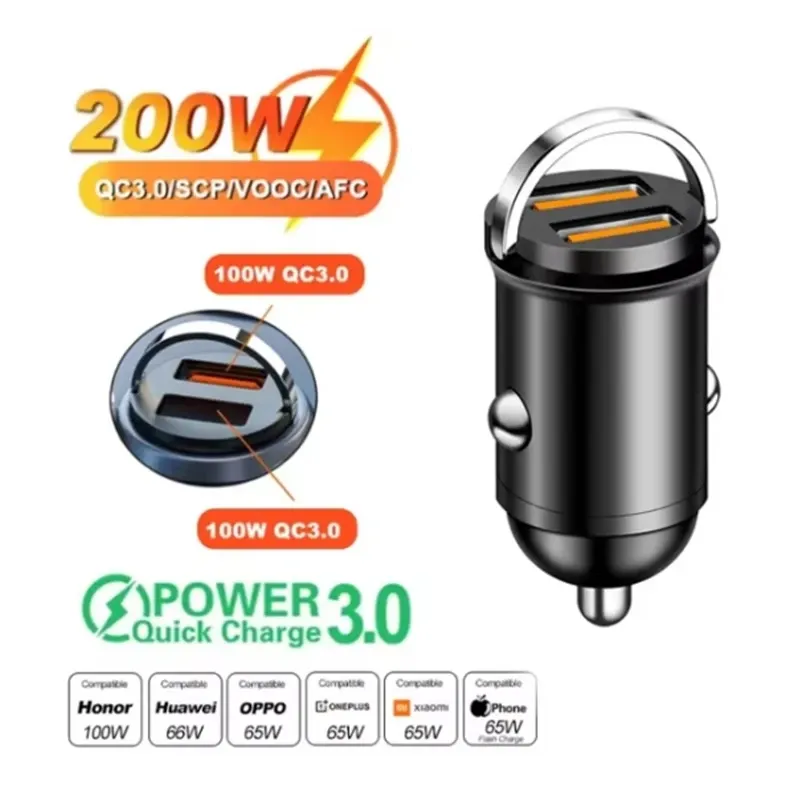 Mini 200 W Pull Ring Auto Ladegerät PD QC Schnelle Lade Auto Telefon Ladegerät Adapter Für iPhone 16 15 Xiaomi Samsung auto Schnell Ladegerät