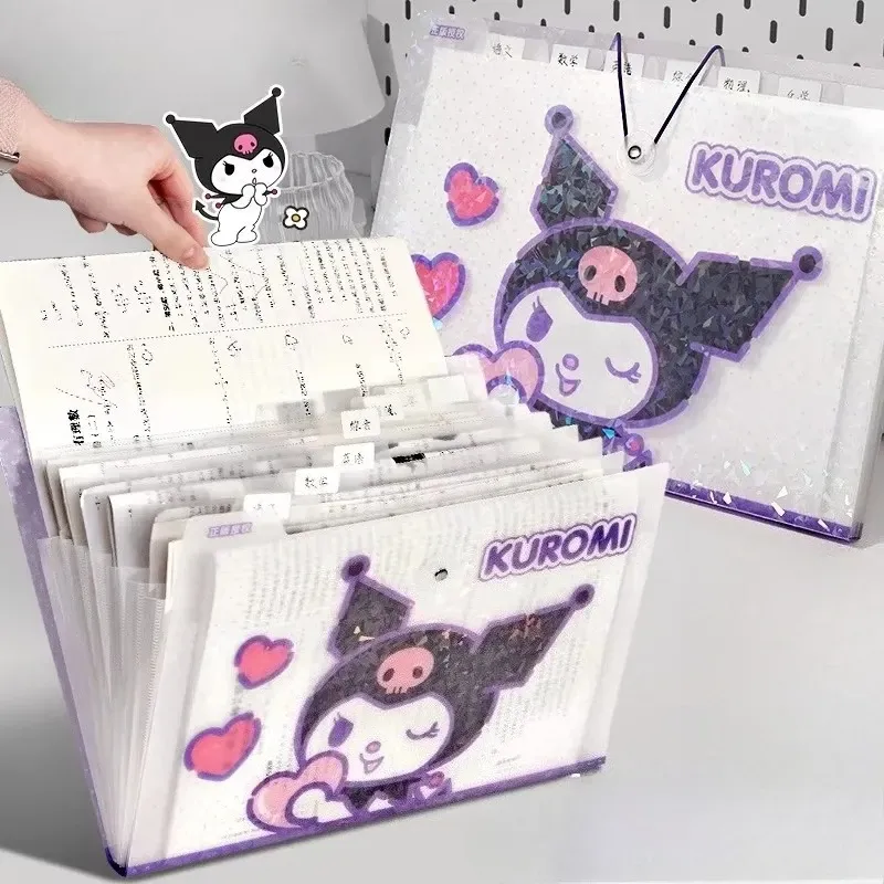 Sanrio Hello Kitty Kuromi Aktenmappe, große Kapazität, mehrschichtige Mappe, Cartoon-A4-Aktentasche, Aufbewahrungstasche für Prüfungspapiere für Studenten