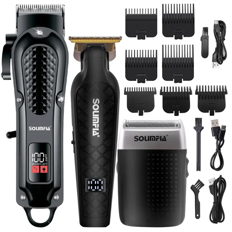 Solimpia Haarschneidemaschine Set Maschine Öl Kopf Carving Digital Display Haarschnitt Schere Elektrische Drücker Dreiteiliges Set