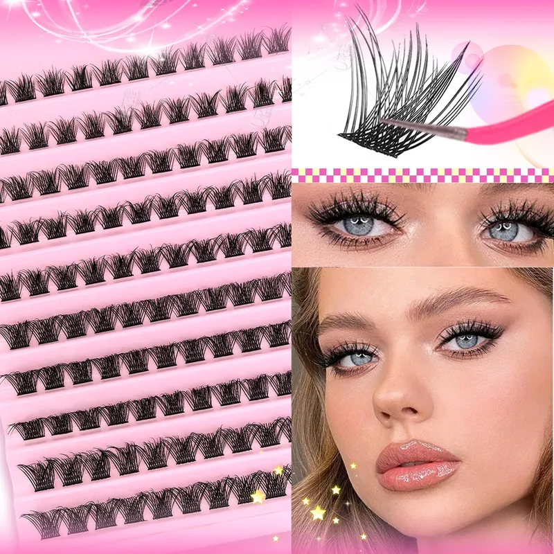 MIAOJIE DIY Wimpernverlängerungsset, individuelle Wimperncluster, Wimperncluster mit Wimpernbindung und Dichtung und Wimpernzubehör