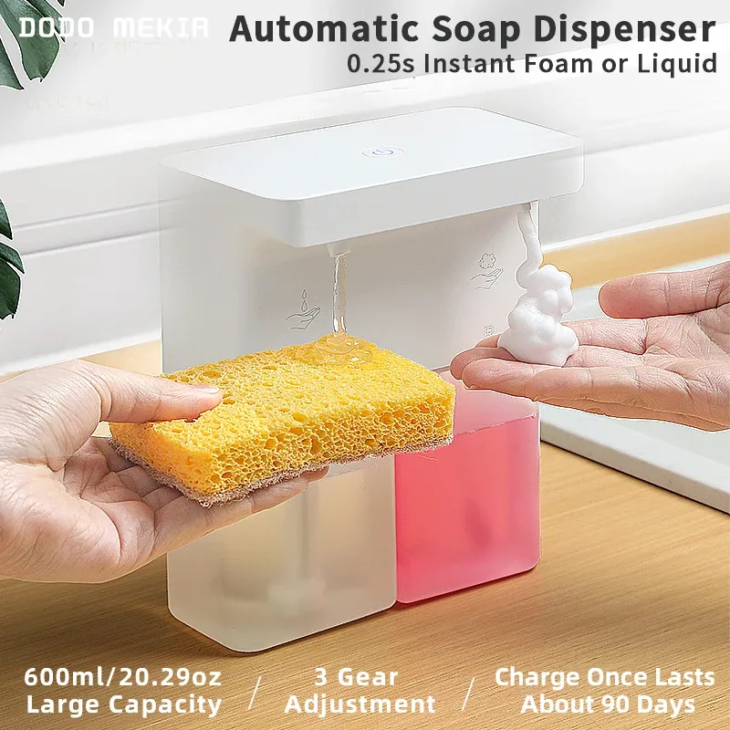 Neue Automatische Spülmittel Sensor Küche Doppel Kopf Gel Schaum Hand Sanitizer Seife Spender Wand Hängen
