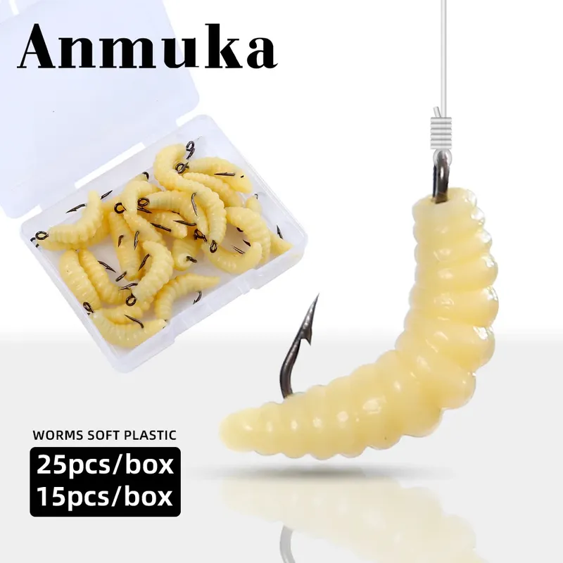 Bionic Rubber Made Angelköder-Set, Haken, leuchtende Grub-Köder, Barsch, Forelle, Crappie Bluegill, ideales Angeln im Süßwasser, See und Fluss