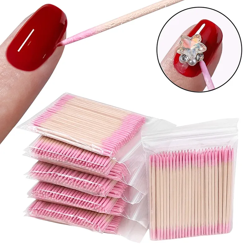 100 Stück doppelseitige Wattestäbchen mit feinen, spitz zulaufenden Spitzen für Nagelkunst, Make-up, Eyeliner-Korrektur – Schönheitswerkzeuge