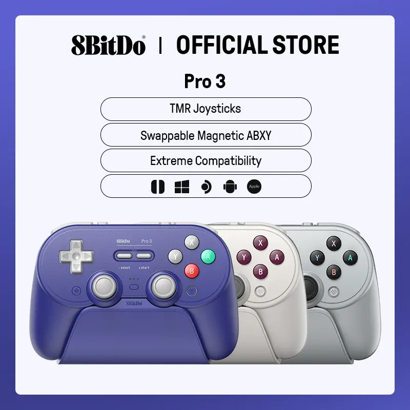 8BitDo Pro 3 Kabelloser Gaming-Controller für Switch 1/2 Windows, Apple, mit TMR-Joysticks, umschaltbaren Auslöser, austauschbaren Tasten