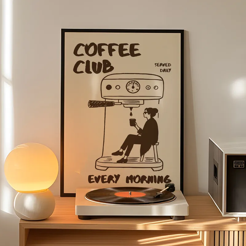1 Stück CoffeeClub VintageCoffee ArtPrint WalDecor mit Barista und EspressoMachineDesign, perfekt für Küche, Büro, Wohnzimmer, Bett, Badezimmer,