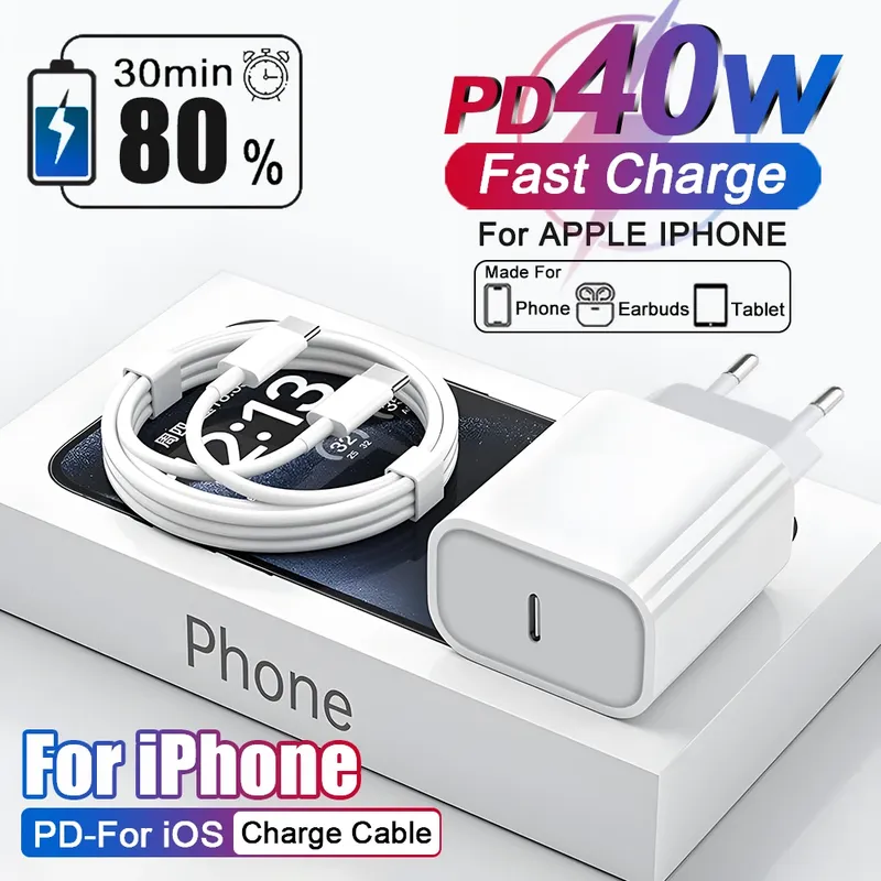 US EU Adapter PD 40W Schnellladegerät für Apple iPhone 15 13 12 11 14 17 16 Pro Max Typ C Ladegerät Ladekabel Telefonzubehör