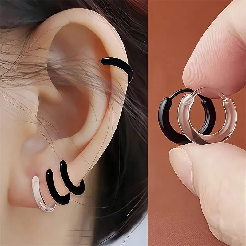 20 Stück schwarze und transparente Harz-Creolen, einfache unsichtbare Ohrstecker, runde Creolen für Frauen, ungewöhnliche Ohrringe, Schmuck, Geschenk