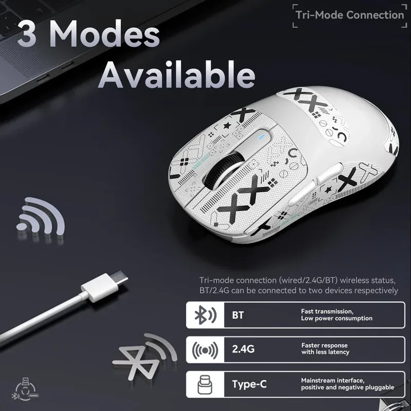 ATTACK SHARK X3 Leichte kabellose Gaming-Maus mit Tri-Mode 2,4 G/USB-C verkabelt/BT 26K DPI PAW3395 optischer Sensor programmierbar