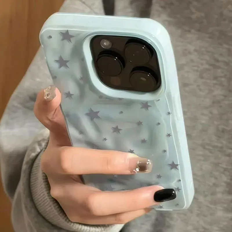 Minimalistische graublaue Handyhülle mit Sternenwellenstruktur für iPhone 17, Air 16, 15, 14, Plus, 13, 12, 11, Pro Max, stoßfeste, weiche Rückseite